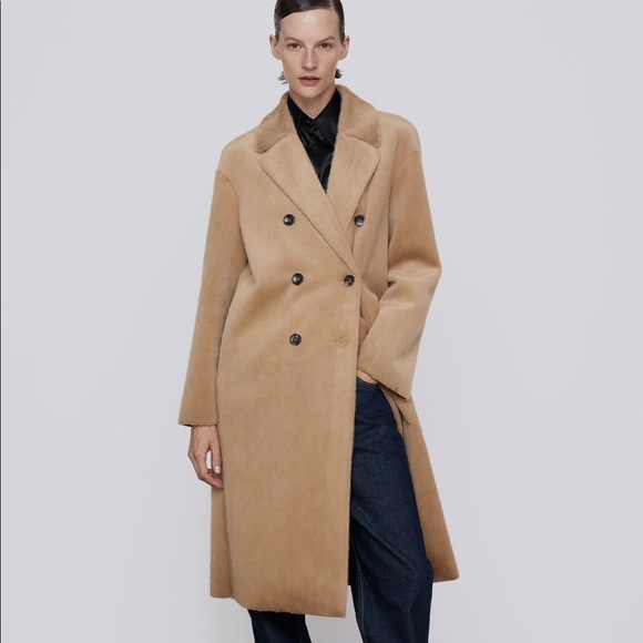 Zara Faux Fur Wrap Double Breasted Coat Jacket - Picture 9 of 14